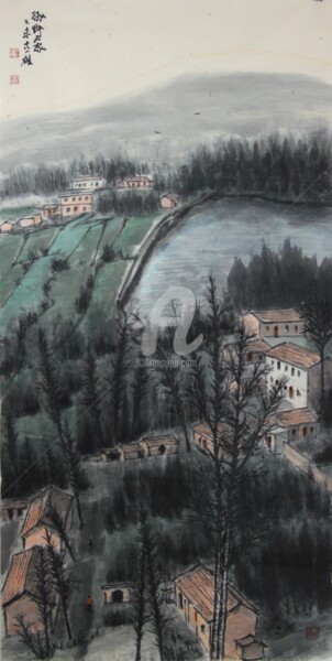 古一雄水墨《绿野人家》Yi-Xiong Gu 's ink painting "Field Village"