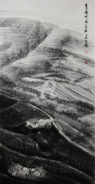 Yi-Xiong Gu Ink Painting《Living in China's Loess Plateau》古一雄水墨画《黃土腹地我幽居》